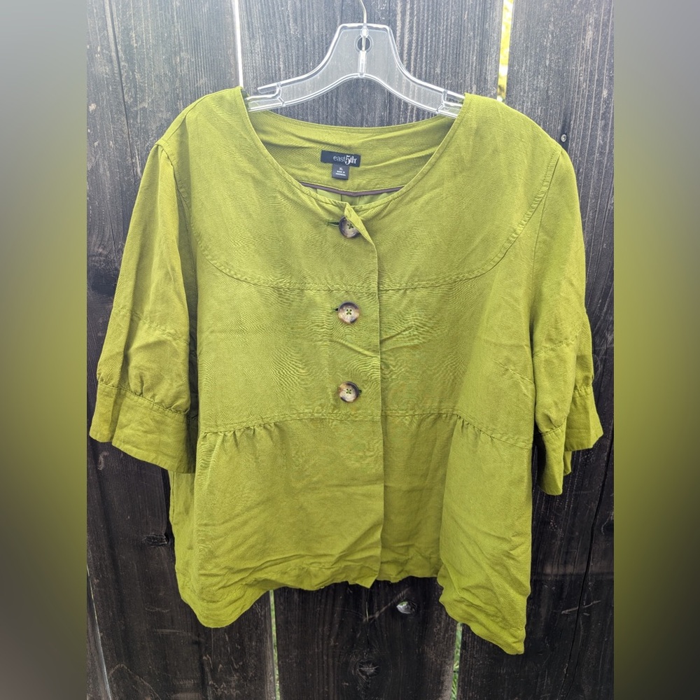 East 5th Olive Green Button-Front Linen Blend jacket